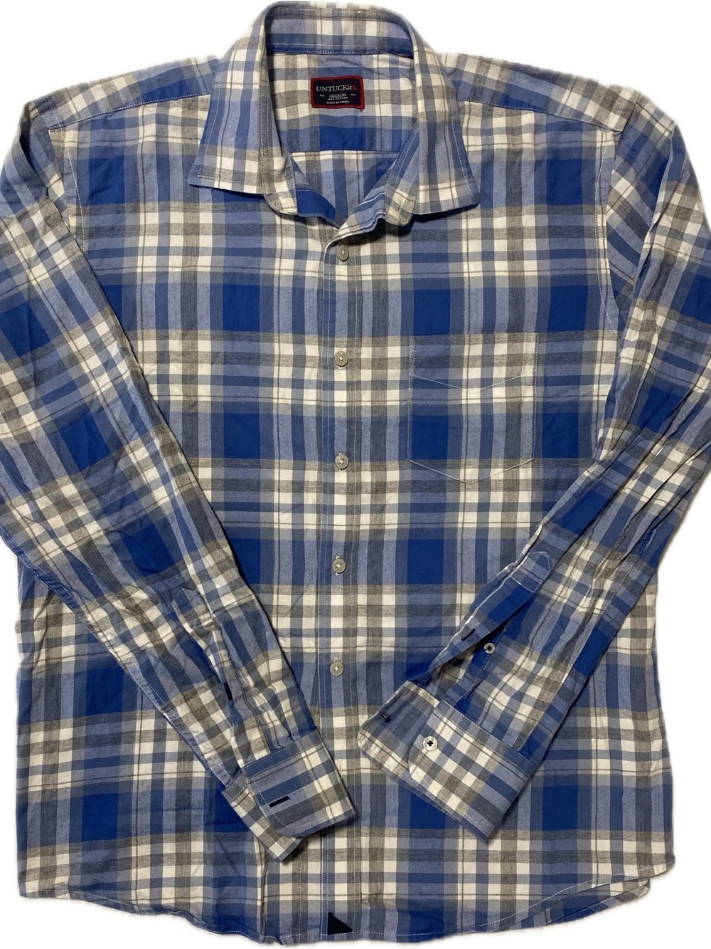 UNTUCKit Blue and Gray Plaid Long-Sleeve Button-Down Shirt